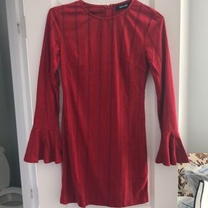 Red long sleeve dress with Flair sleeve.